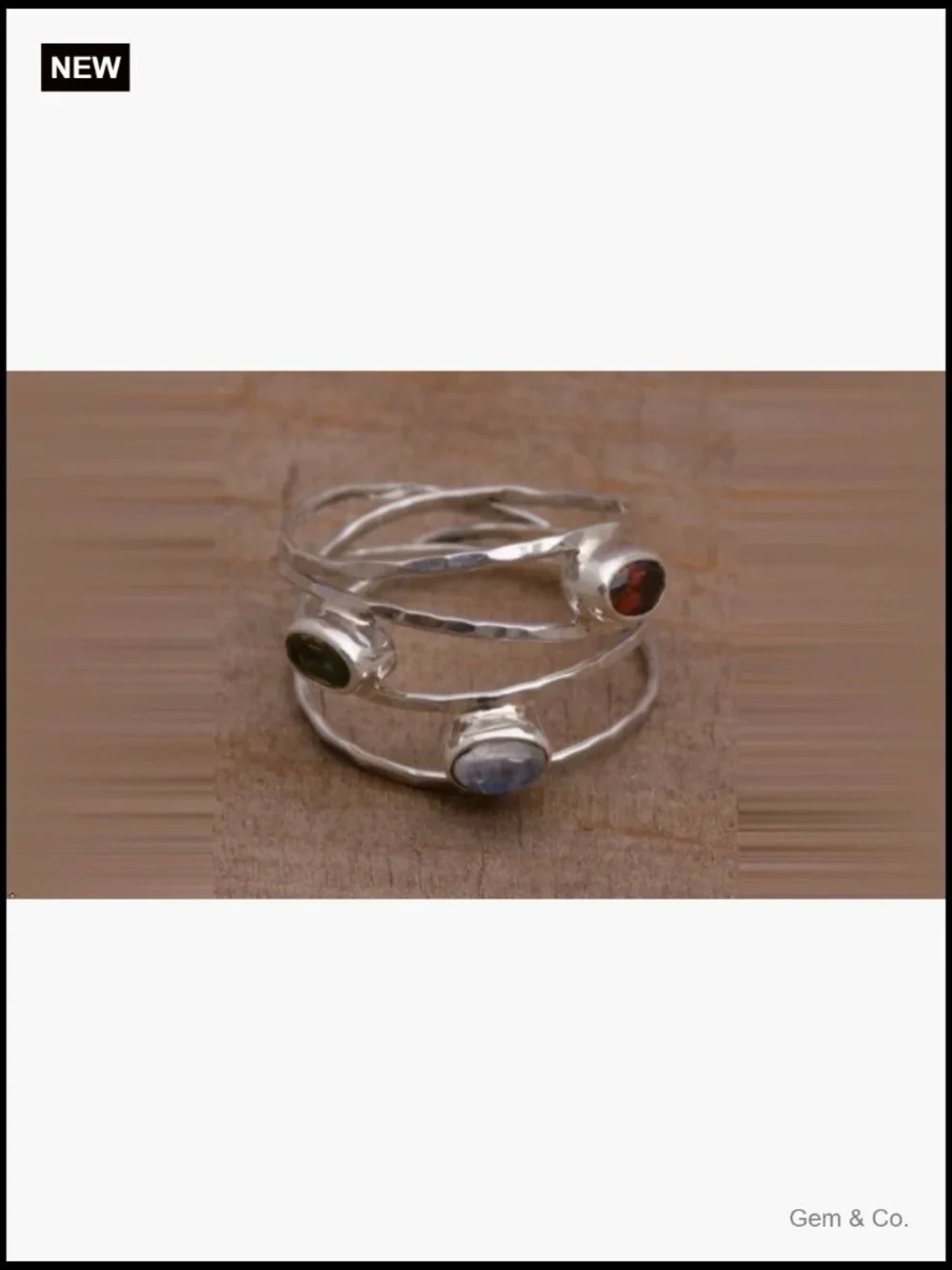 Handcrafted .925 Sterling Silver Multigemstone Band Ring Size 9